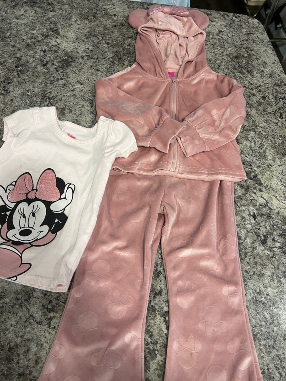 Disney Pink Minnie Velour Hoodie, Pants & Graphic Tee Set